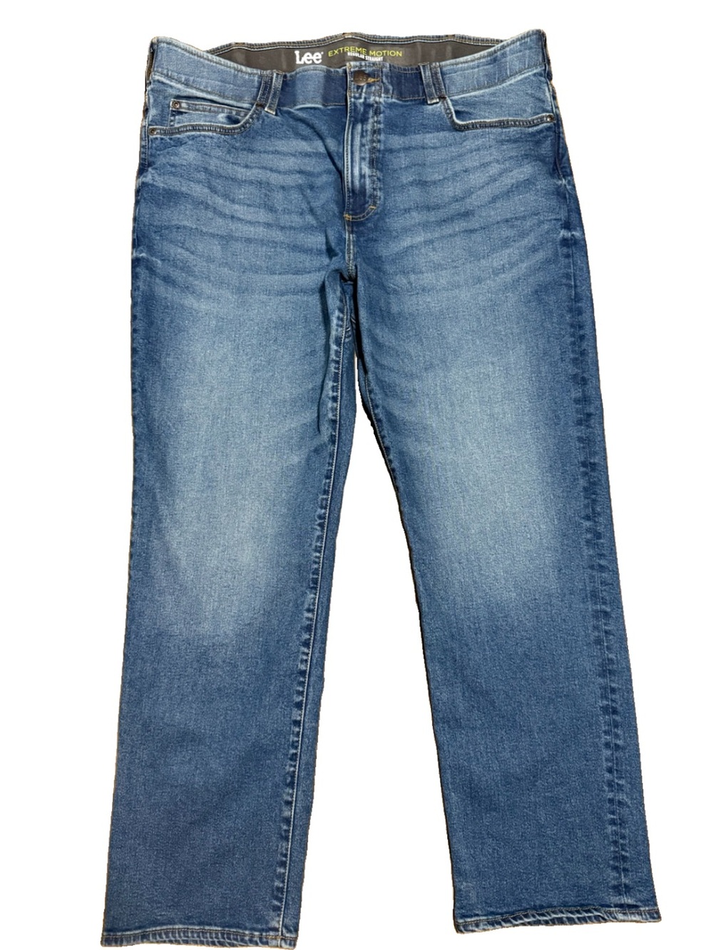 Lee Extreme Motion Regular Straight Leg Denim Jeans 40 X 30 Whiskered Blue